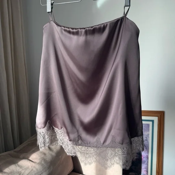 Satin Effect Lace Top, Brown/Taupe, Zara, M, NWT - Picture 5 of 8